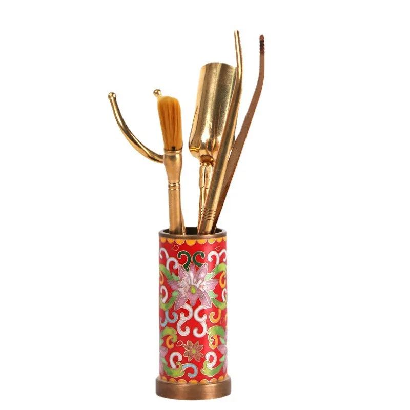 Copper Enamel Ceremony Ornaments: Six Gentlemen, Tongs, Fork, Scoop, Tube, Tea Set