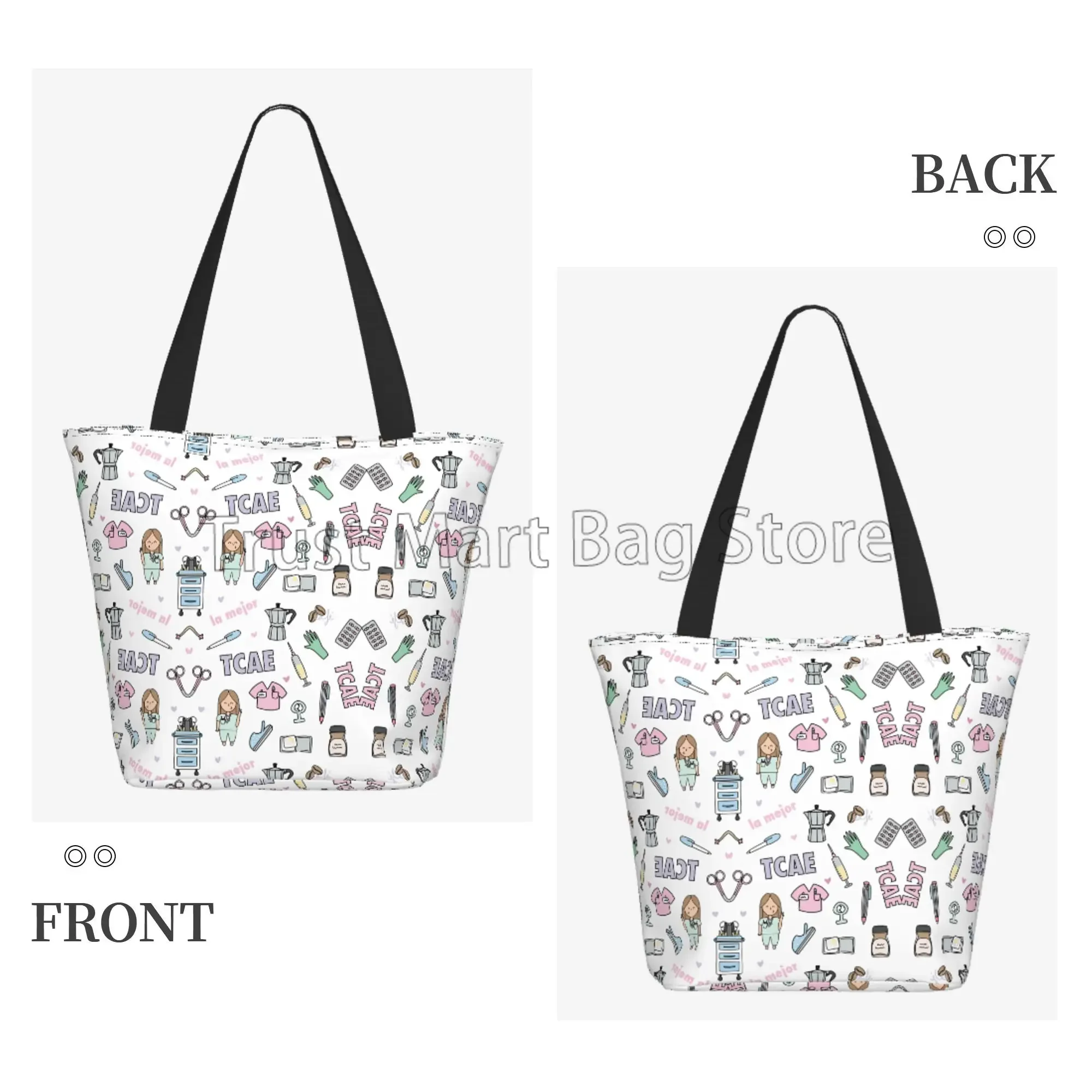 Cartoon Ladies Doctor Nurse Reusable Grocery Bag Waterproof Shopping Handbags Women Travel Shoulder Bag Durable Tote Bags