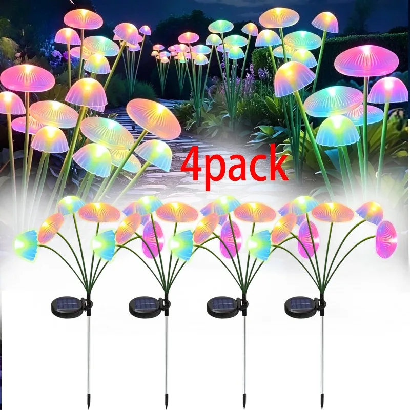 

4packs RGB LEDs Solar Mushroom Light Outdoor Waterproof Garden Sway Solar Jellyfish Lights Decorative Yard Lawn Pathway Patio
