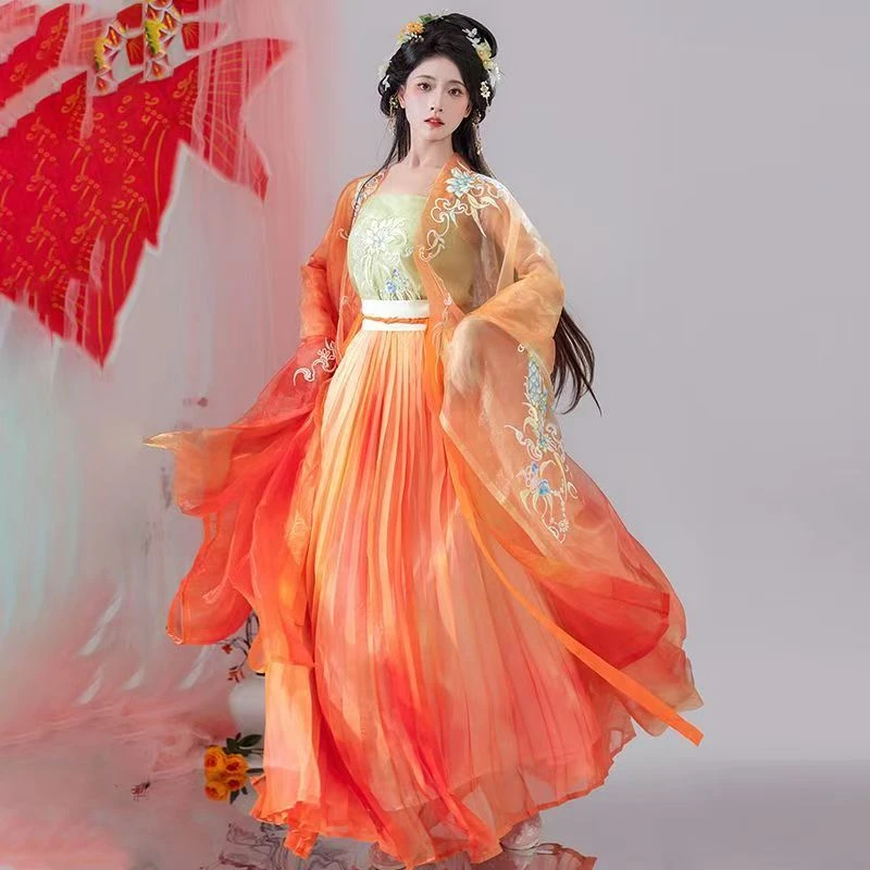 2025 Hanfuชุดผู้หญิงจีนแบบดั้งเดิมเย็บปักถักร้อยHanfuหญิงCarnival Fairyคอสเพลย์เครื่องแต่งกายHanfuสีส้มชุดPlusขนาด