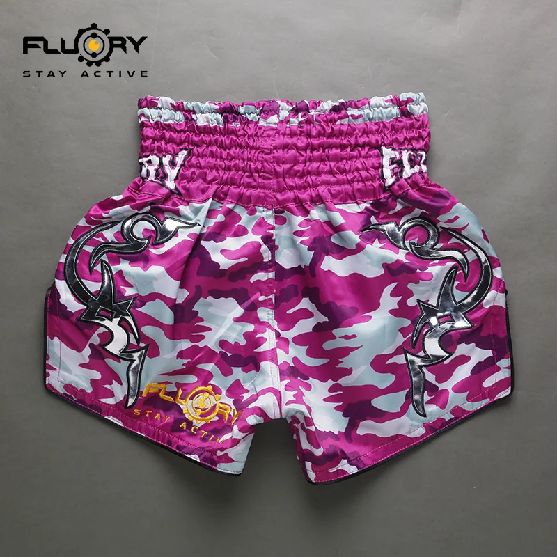 فلوري الملاكمة التايلاندية السراويل الملاكمة التدريب السراويل الرجال الملاكمة ملابس النساء القتال الحرة السراويل التمويه مخصص