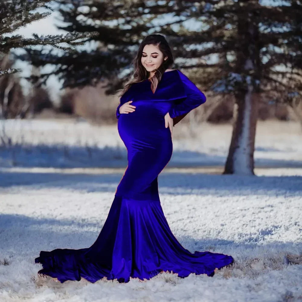 

Ruffles Maternity Photography Props Long Dress Sexy Pregnancy Dresses Pregnant Women Clothes Maxi Gown For Photo Shoots