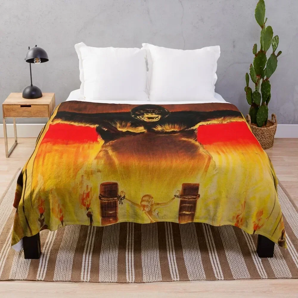 

Vintage King Kong Movie Poster Throw Blanket Foldable Soft Warm Blanket for Outdoor Use