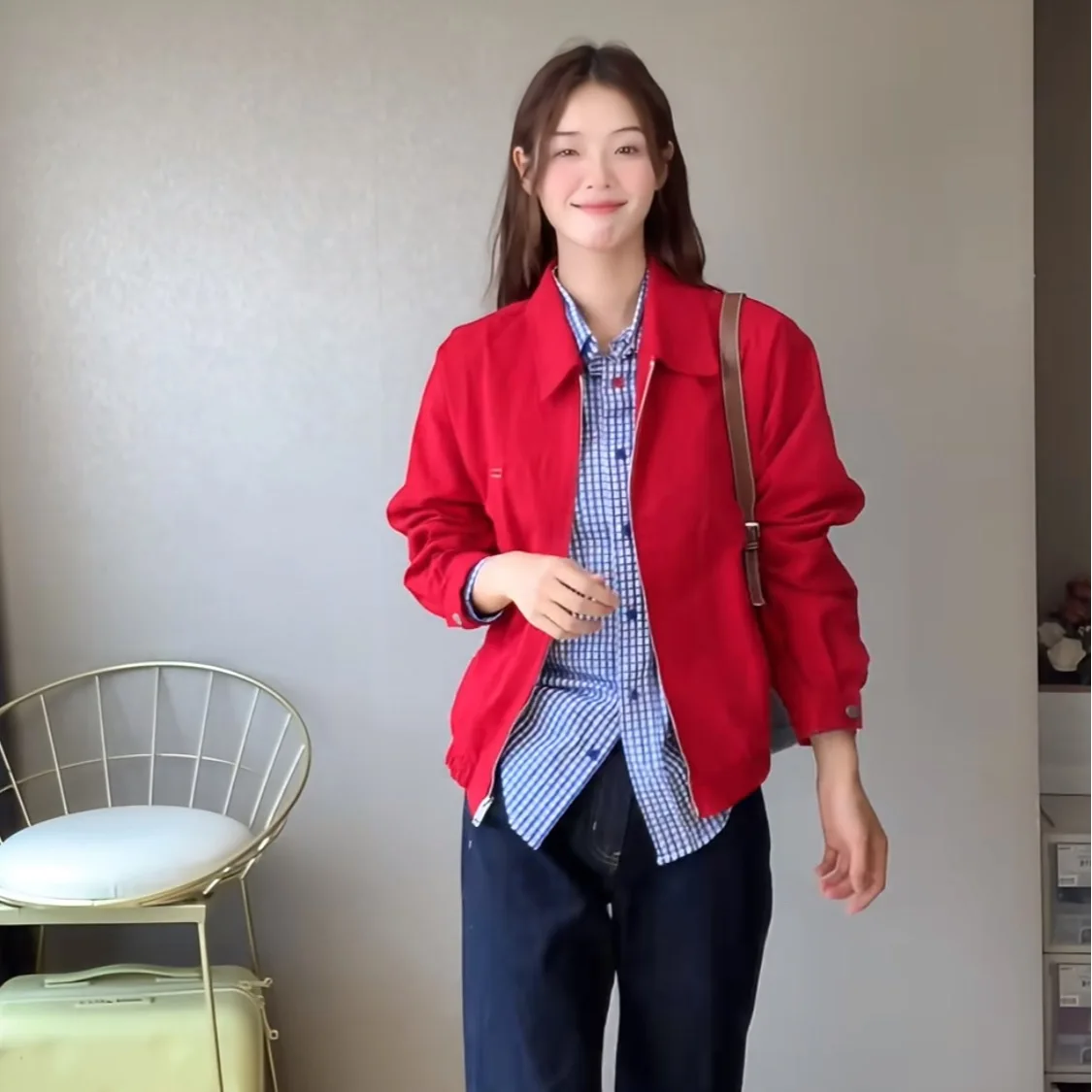 

Women's Red Collar Casual Jacket Spring Autumn Female Long Sleeved Thin Coat Solid Color Vintage Sweatshirt