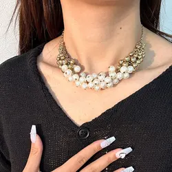 Fashion Handmade Pearl Grape String Bead Necklace for Women Elegant Brides Collar Chain Choker Daily Jewelry Gifts