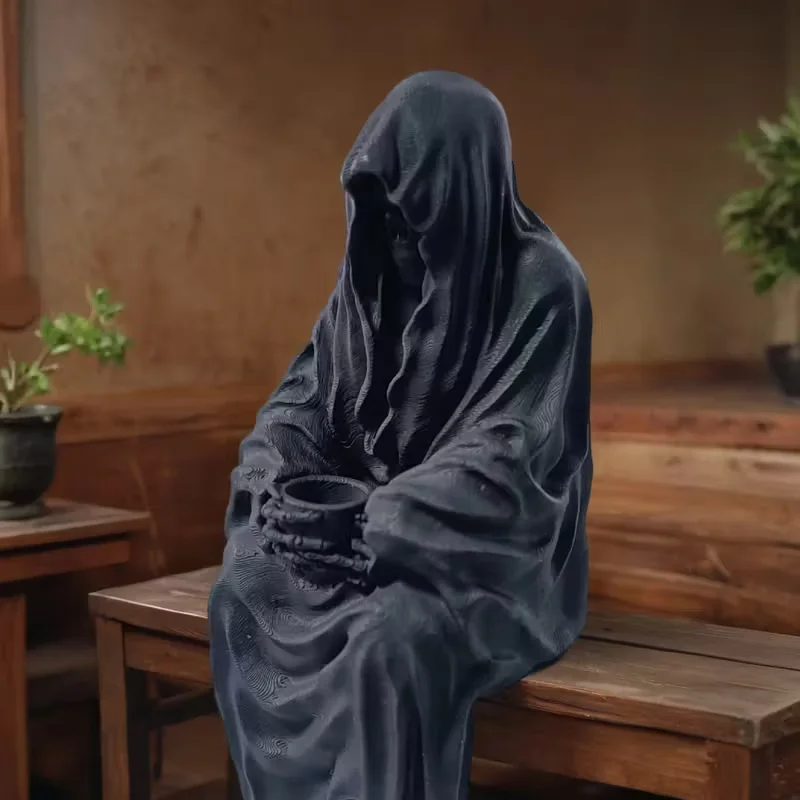 The sitting Death God is a perfect gift for holidays like Halloween and is suitable for indoor bookshelves, etc