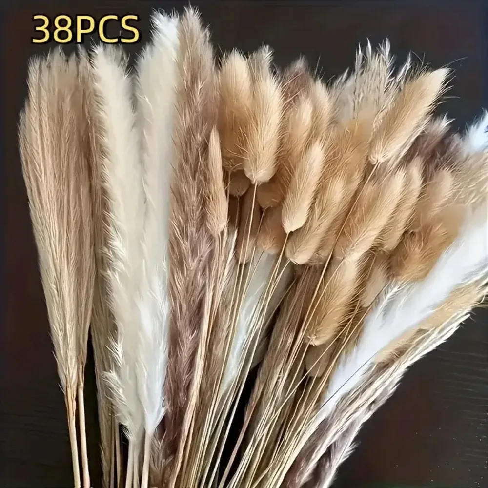 38 Uds. Ramo de flores secas de hierba Pampas Natural, decoración bohemia para fiesta en casa, caña de cola de conejo, flor Artificial, adornos para jarrón de boda