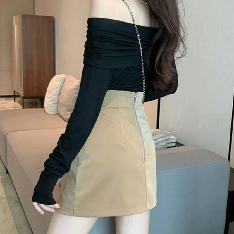 Skirts Women Spring Hot Sale High Waist Korean Style Elegant A-line Sexy Mini Tender Ladies Stylish Office All-match Pure Color