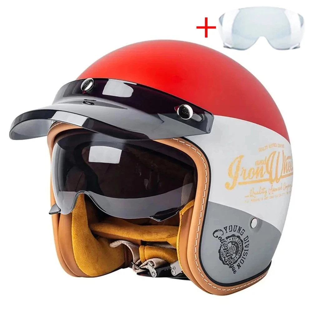 

Motorcycle Helmet Retro Open Face Helmet Capacete De Moto Helmet Men Women Four Seasons Vintage Scooter Helmet DOT Certification