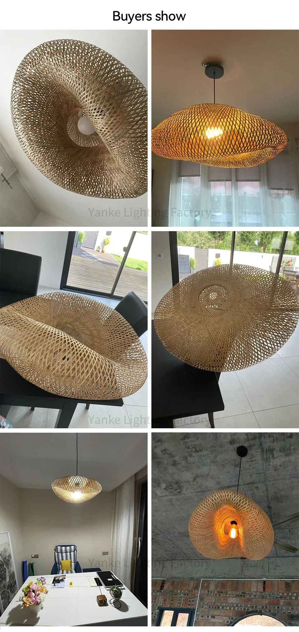 HandMade Bamboo Weaving LED Pendant Lamp Home Decor Hanging Chandelier Lighting Living Room Kitchen Vintage Rattan Woven Light