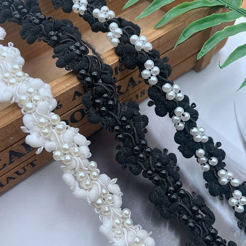 

New Pearl Handmade Beaded Lace Trim Ribbon Clothing Hem Hair Accessories Front Placket DIY Accessories