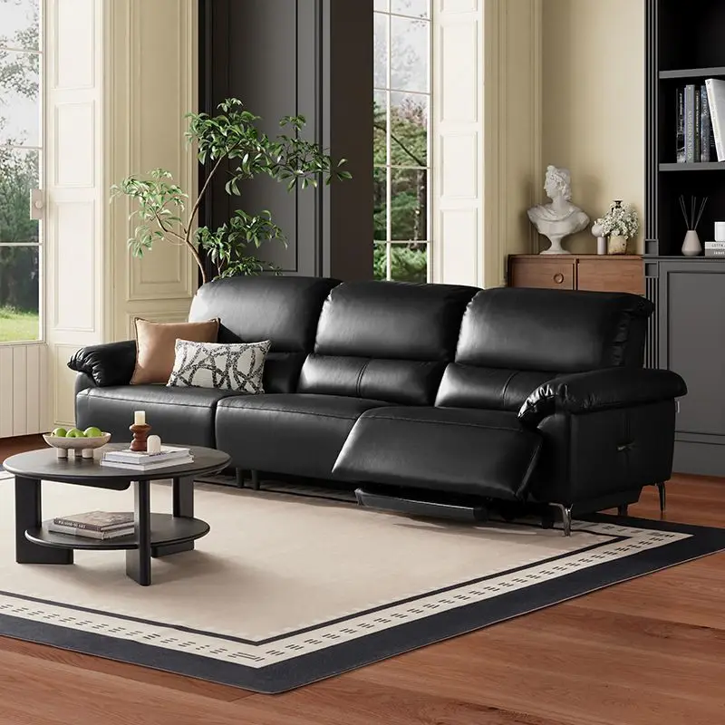 Leather functional sofa, electric living room straight row light luxury