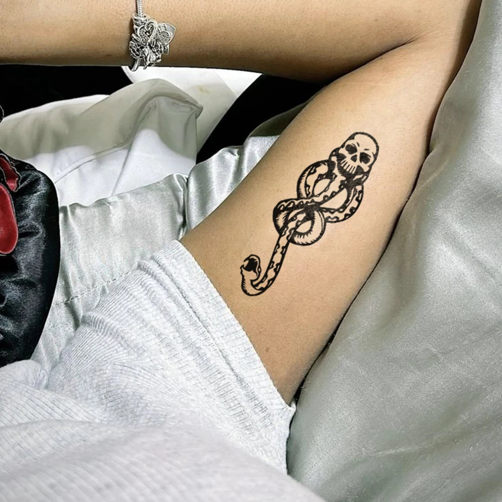 5pcs Death Eaters Dark Mark Waterproof Temporary Tattoo Sticker Skull Snake Head Body Art Arm Fake Tattoo Sleeve Women Men Neck