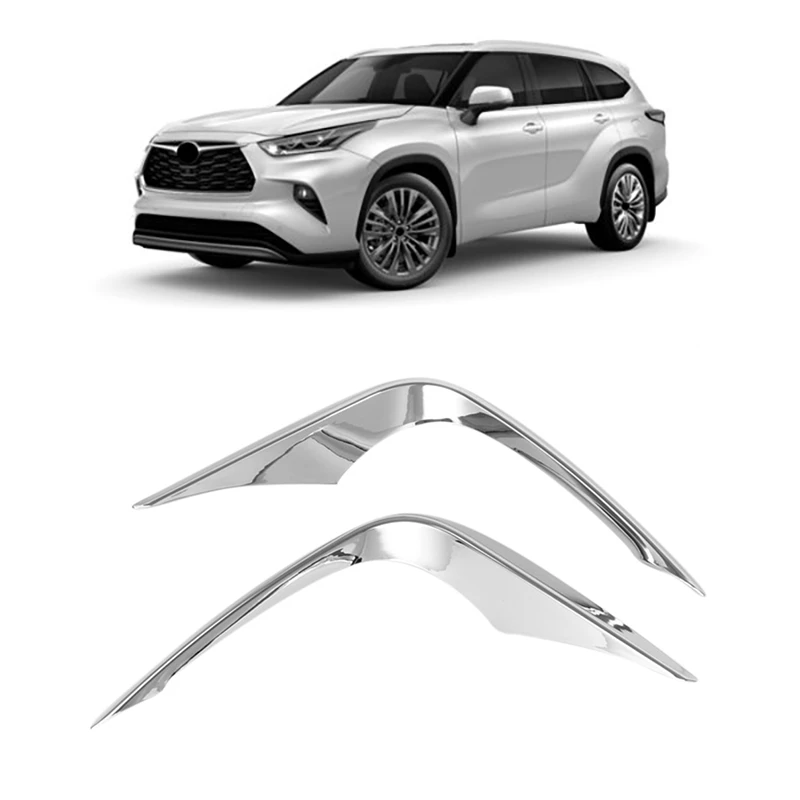 For Toyota Highlander 2020 2021 Chrome Front Fog Light Lamp Cover Trim Bumper Molding Garnish Eyebrow Eyelid