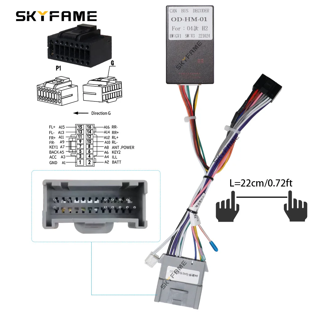 SKYFAME автомобильный 16-контактный жгут проводов адаптер Canbus Box декодер Android радио кабель питания для Hummer H2 H3 Cadillac EscaladeOD-HM-01