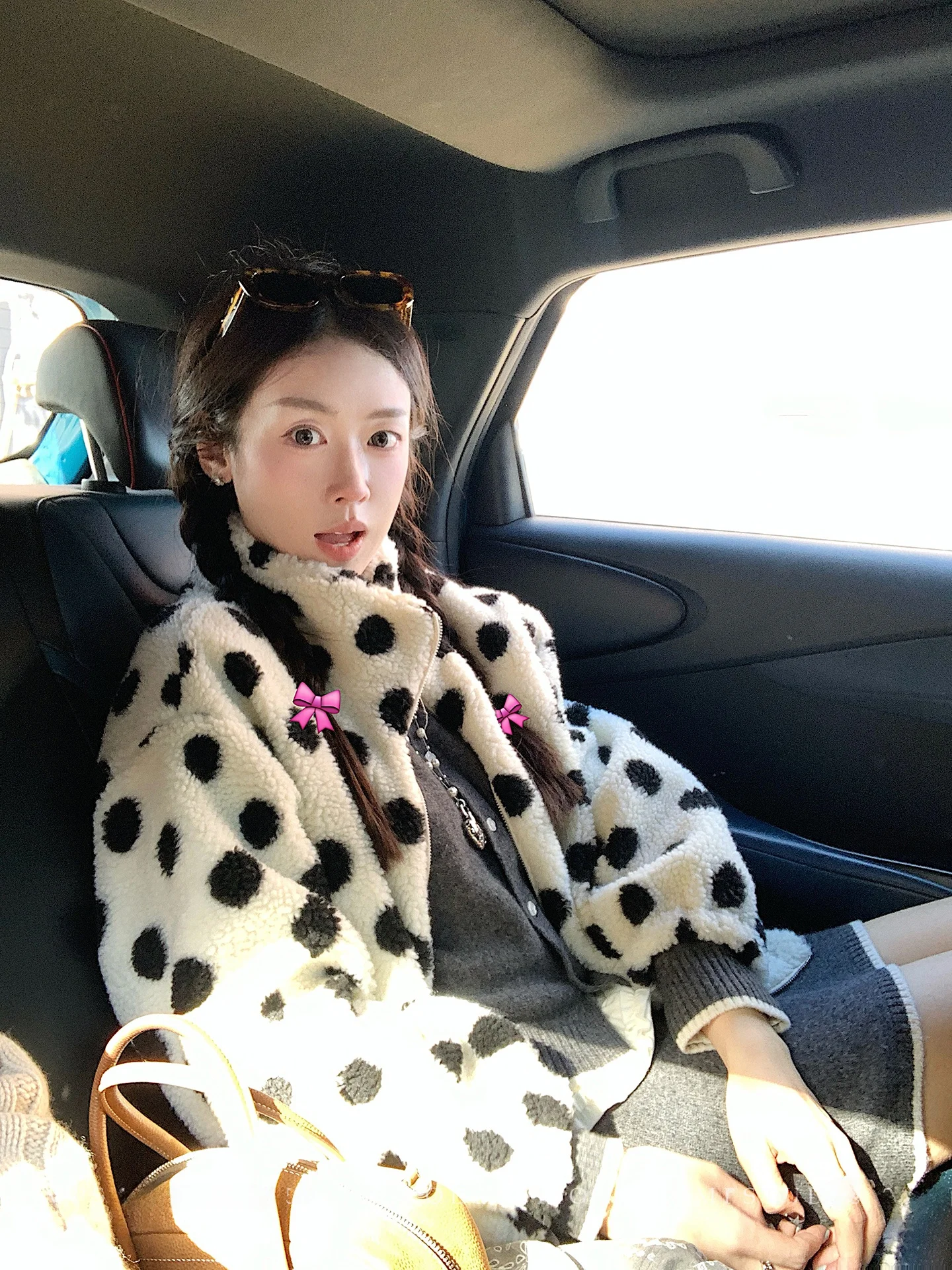 

Stberry Jump Bla White Polka Dot Stand Collar Lamb Fur Jaet Women Winter Loose Warm Thi Plu Anti Aging Top