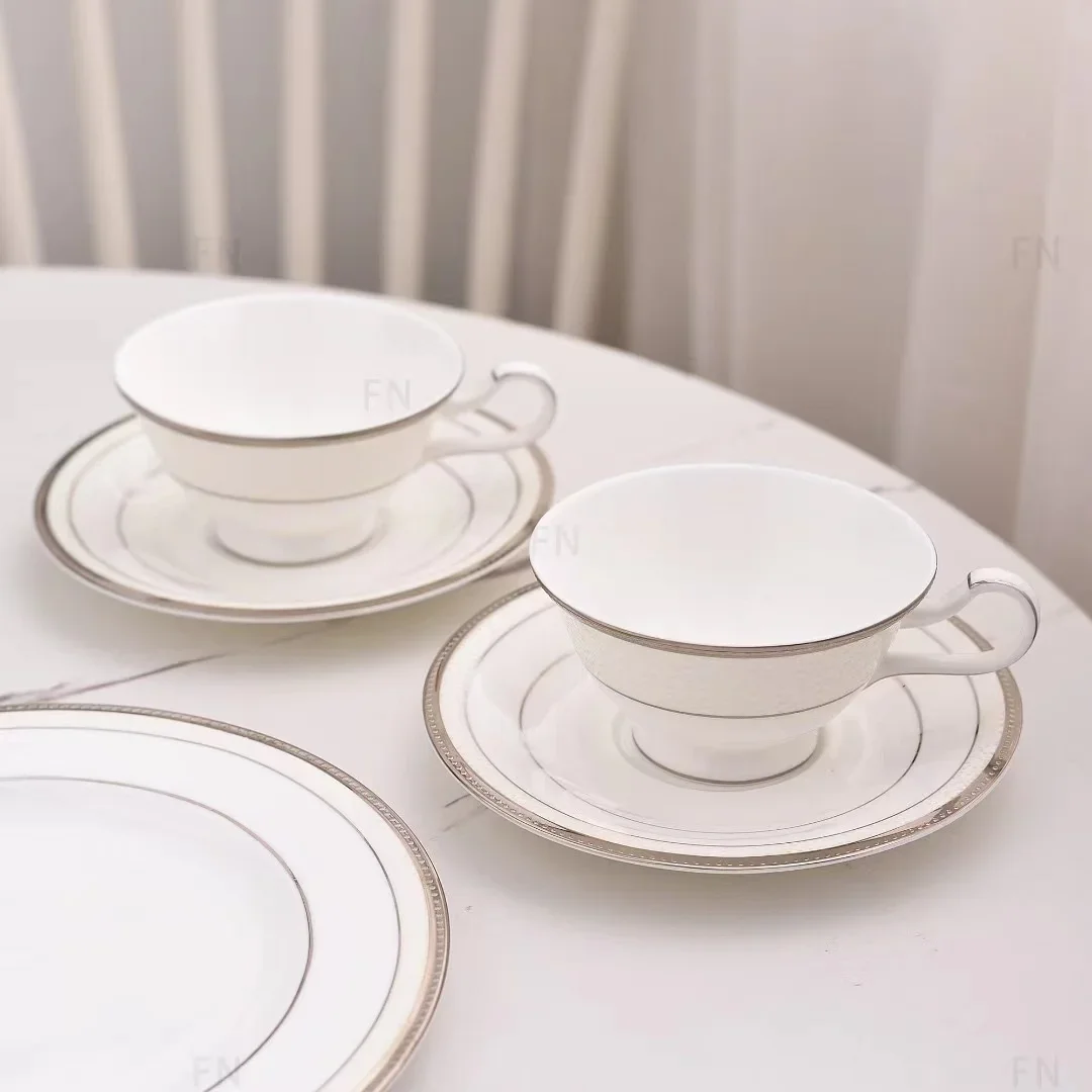 

Bone China Afternoon Tea Coffee Set Dinner Plate 8 Pieces White Suit Embossed Golden Large Square Dim Sum Plate Plates Set