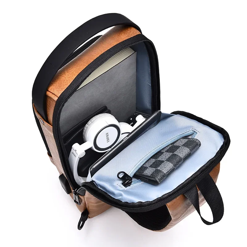 Retro casual shoulder messenger bag men anti-theft large capacity chest bag USB charging shoulder bag chest bag men messenger