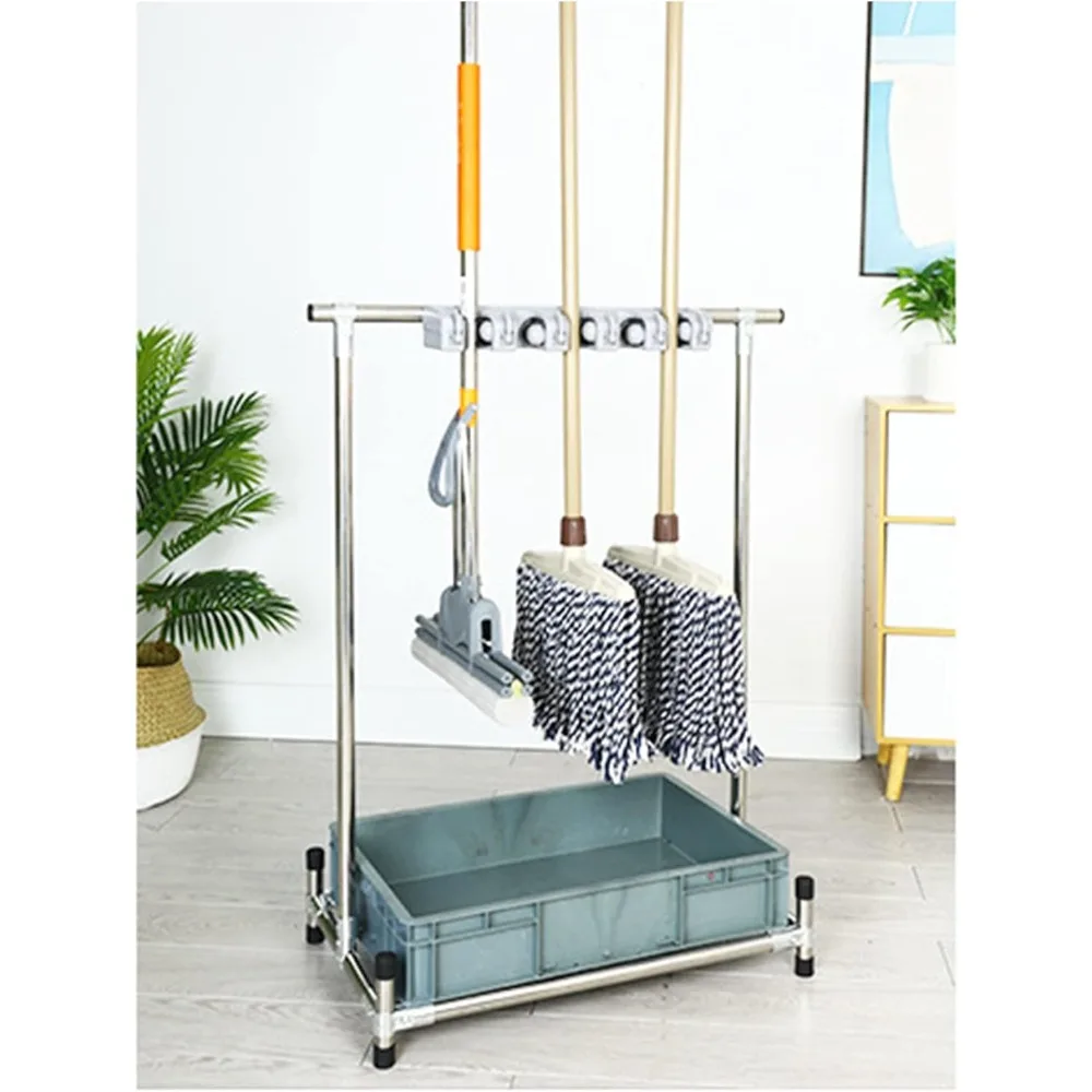 رف تخزين المكنسة والممسحة المحمول للتنظيف التجاري، عربة تنظيم لمستلزمات التنظيف وأدوات الحدائق #1