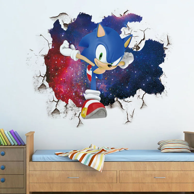 Pegatina de pared de Sonic para habitación de niños, decoración de grafiti 3D, juego de dibujos animados desmontable, regalo de PVC, gran oferta,