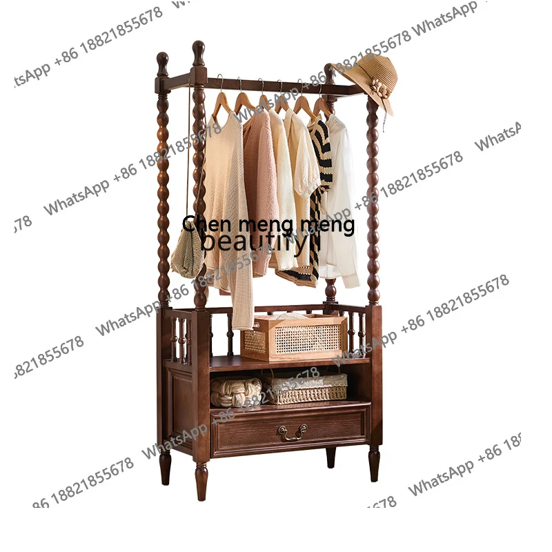 

French retro solid wood coat rack, bedroom floor-to-ceiling American high-end bedside hanger, antique hotel H