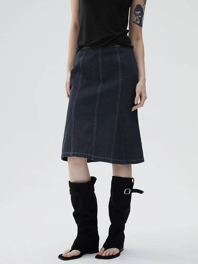 

RollingAge Spring Summer New A-Line Denim Skirt Women's Design Sense Sed High Waist ort Cotton Pure Color Commute Skirt