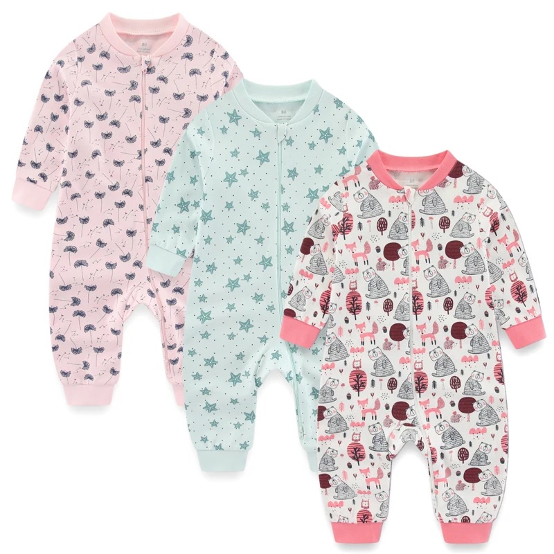 1/2/3Pieces Unisex Rompers Cartoon Newborn Baby Girl Clothes Sets 0-18M Baby Boy Clothes Autumn Zipper Solid Color Spring Bebes