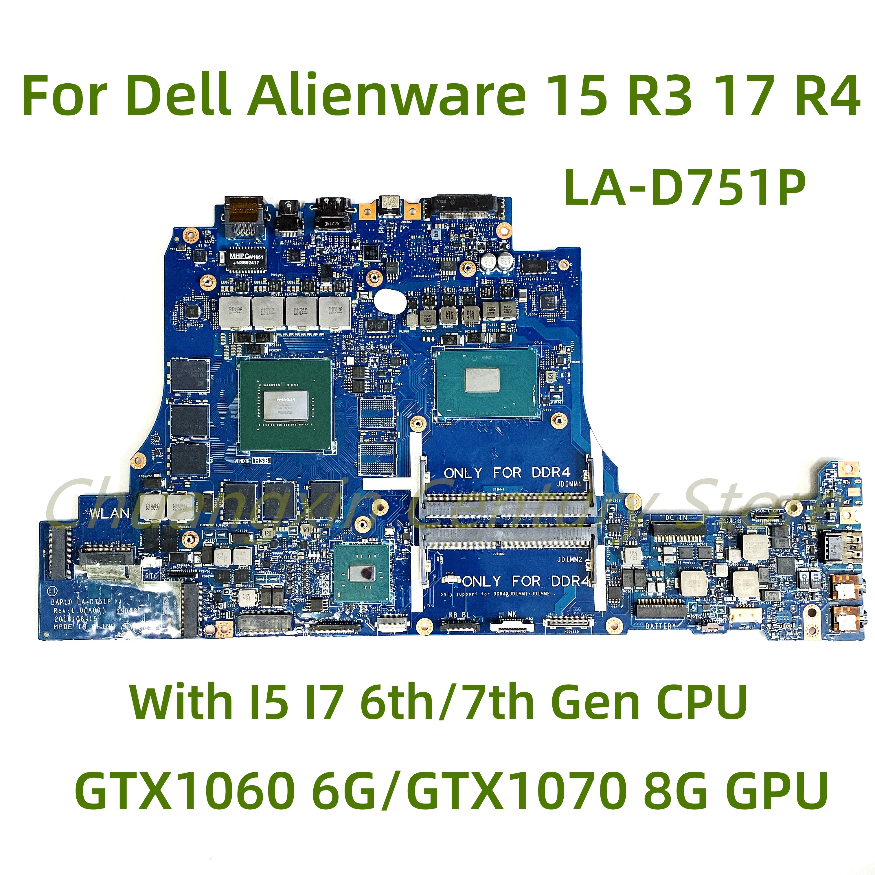 For Dell Alienware 15 R3 17 R4 laptop motherboard LA-D751P with I5 I7-6th/7th Gen CPU GTX1060 GTX1070 6/8G GPU 100% Tested Fully