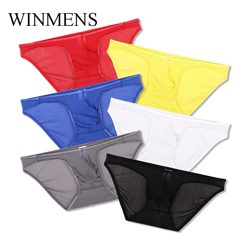 5 Pieces/Lot Candy Colors Male Sexy Bulge Pouch Briefs Underwear Mesh See Through Man Jockstraps Underpants Sequins Mini Panties