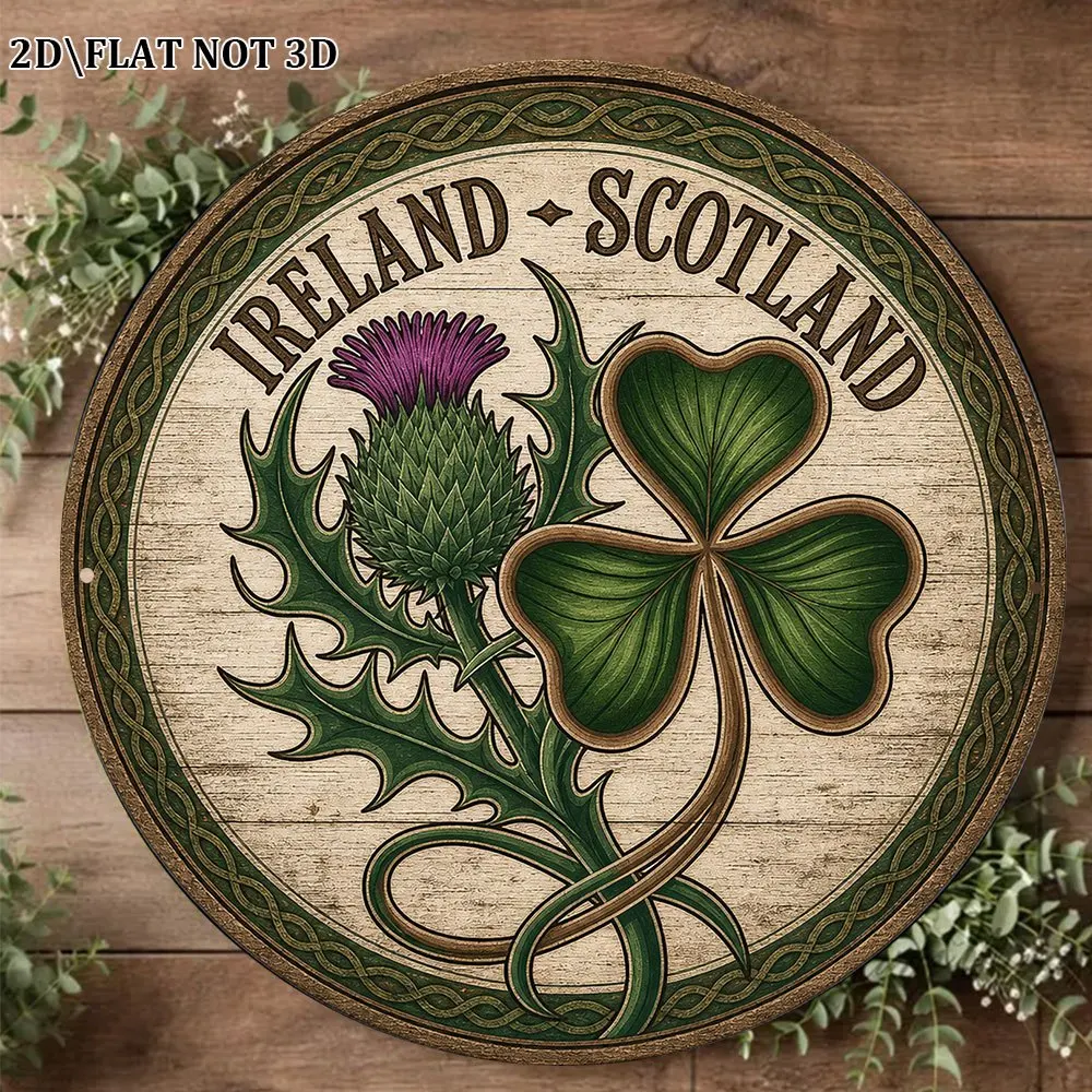 CIFBUY Vintage Celtic Thistle Shamrock Metal Sign, Round Waterproof Durable Aluminum Wall Art for Bar Cafe Living Room Wall