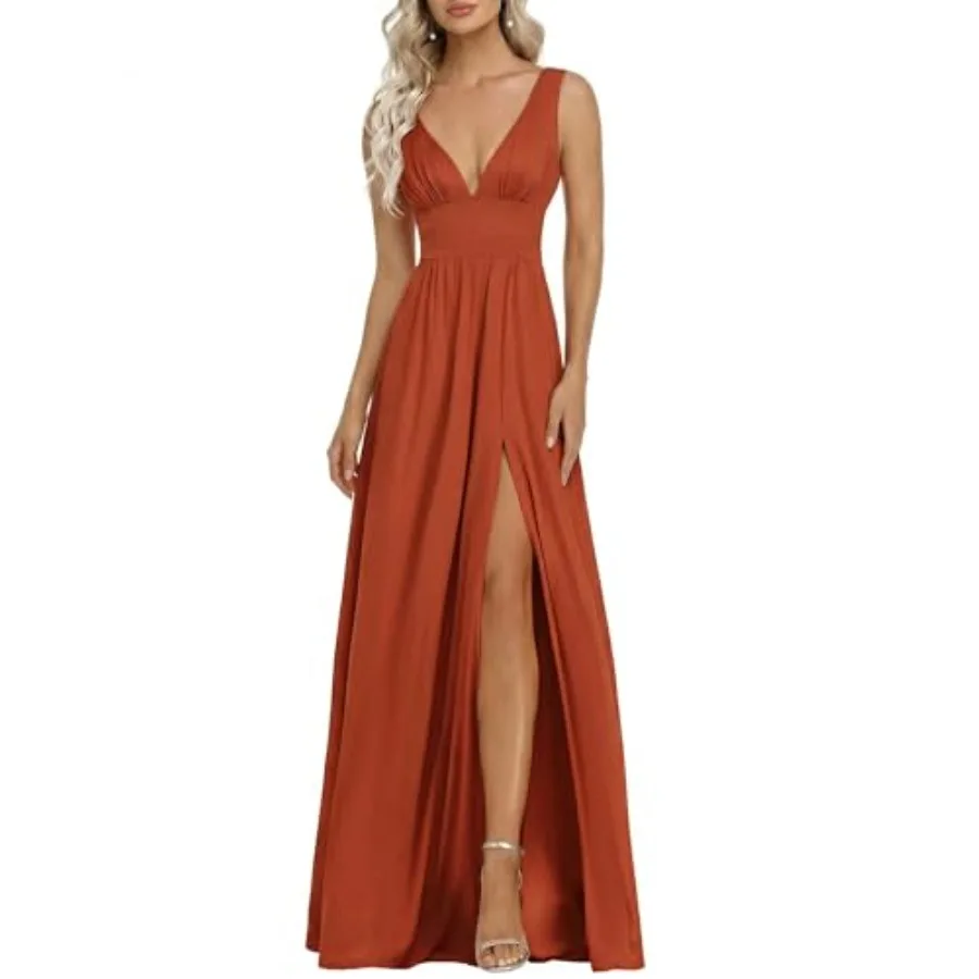 Ever-Pretty Women's Summer V-Neck Sleeveless Formal Wedding Guest Dress Side Slit Floor Length Bridesmaid Dresses 08B