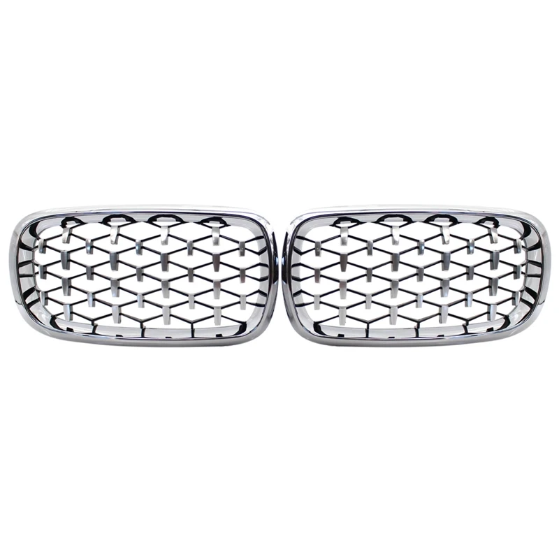 New-2PCS Front Kidney Diamond Meteor Style Grille Grills For -BMW X5 F15 X6 F16 2014-2017 Racing Grill Chrome