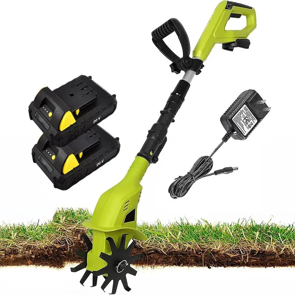 

20V Cordless Electric Garden Tiller with Extendable Handle, 3.18-4.16FT Reach, 9.84 Deep, 3.94 Wide, Dual Batteries