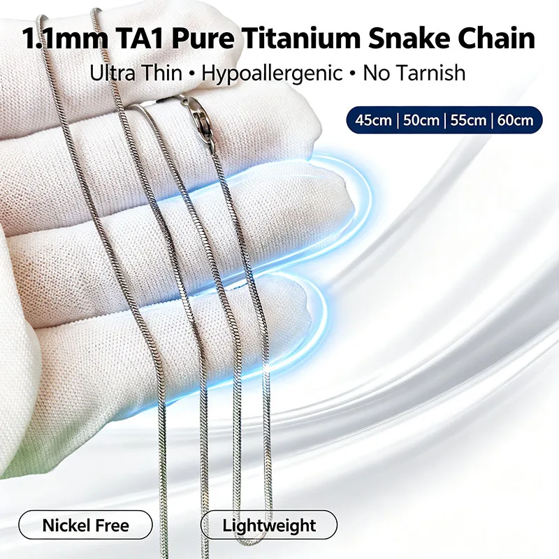 1.1mm Pure Titanium Snake Chain Necklace, Hypoallergenic Soft & Square Style Thin Chain, 45-60cm Unisex Daily Jewelry