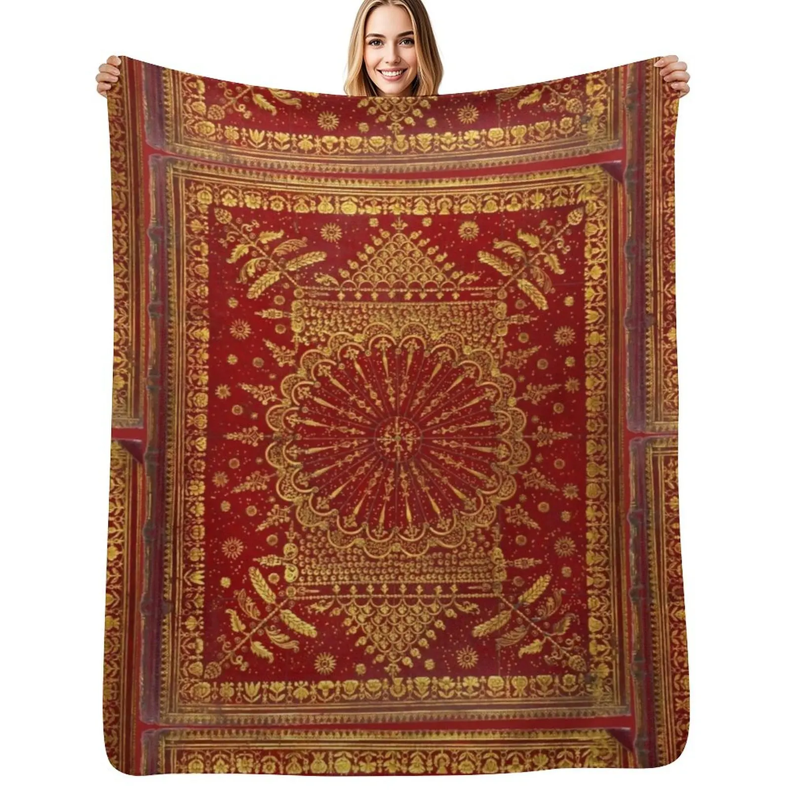 

18th Century Scottish Book Cover in Gold and Red Leather Throw Blanket Multi Use Warm Blanket for Living Room Bedroom