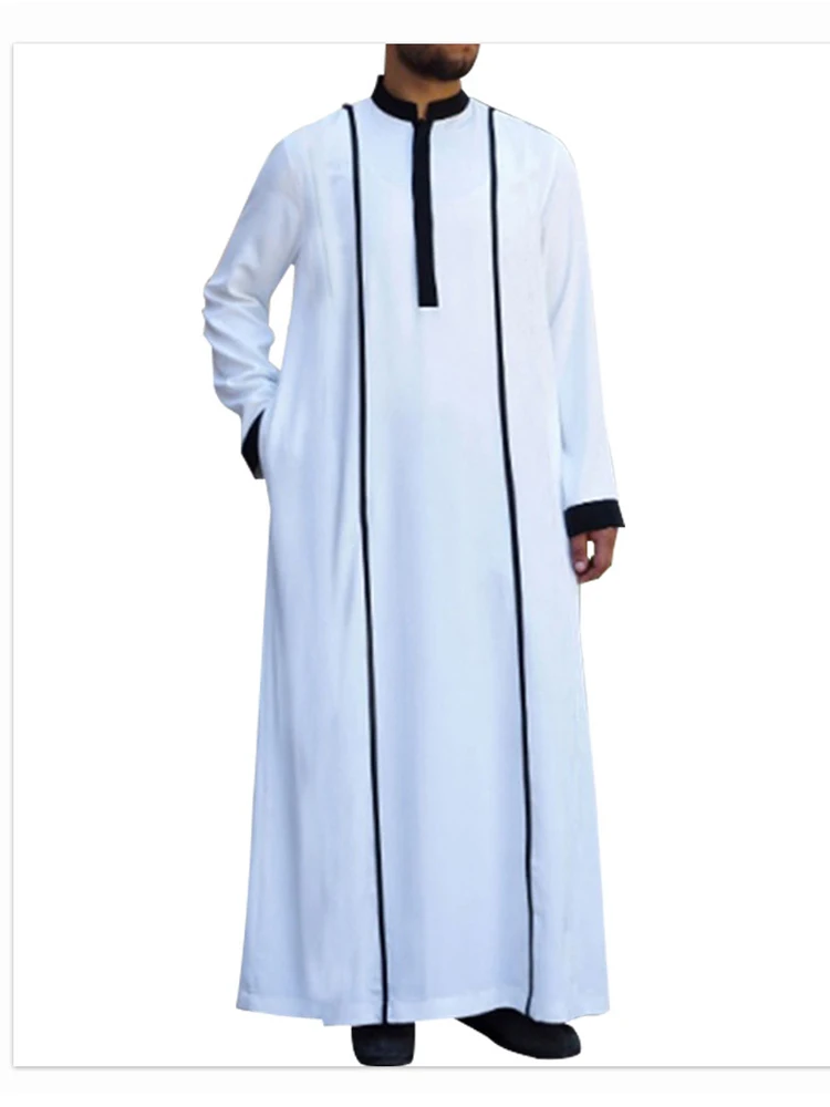 Muslim Robe For Men Comfortable Leisure Ethnic Islamic Clothing Fashion Patchwork Jubba Thobe Kaftan Arabia Dubai Ramadan Gift