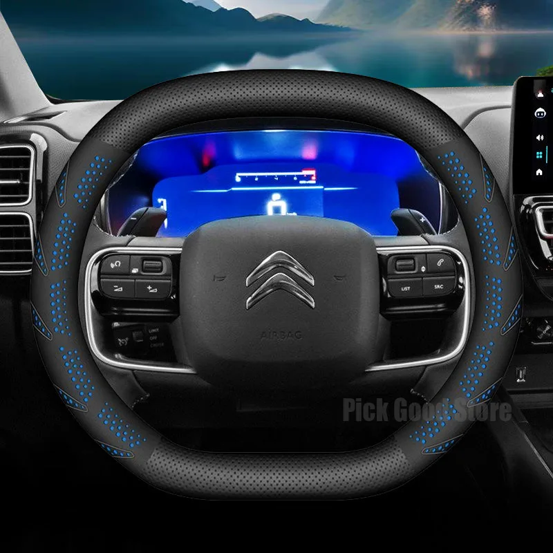 

Double D Leather Car Steering Wheel Coverfor Citroen C4 C4X C5X C5 Aircross Cactus e-Berlingo 2021-2025 Car Interior Accessories