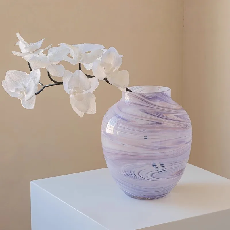 Gradual change pattern art glass romantic purple small mouth vase soft flower device model room water culture flower device