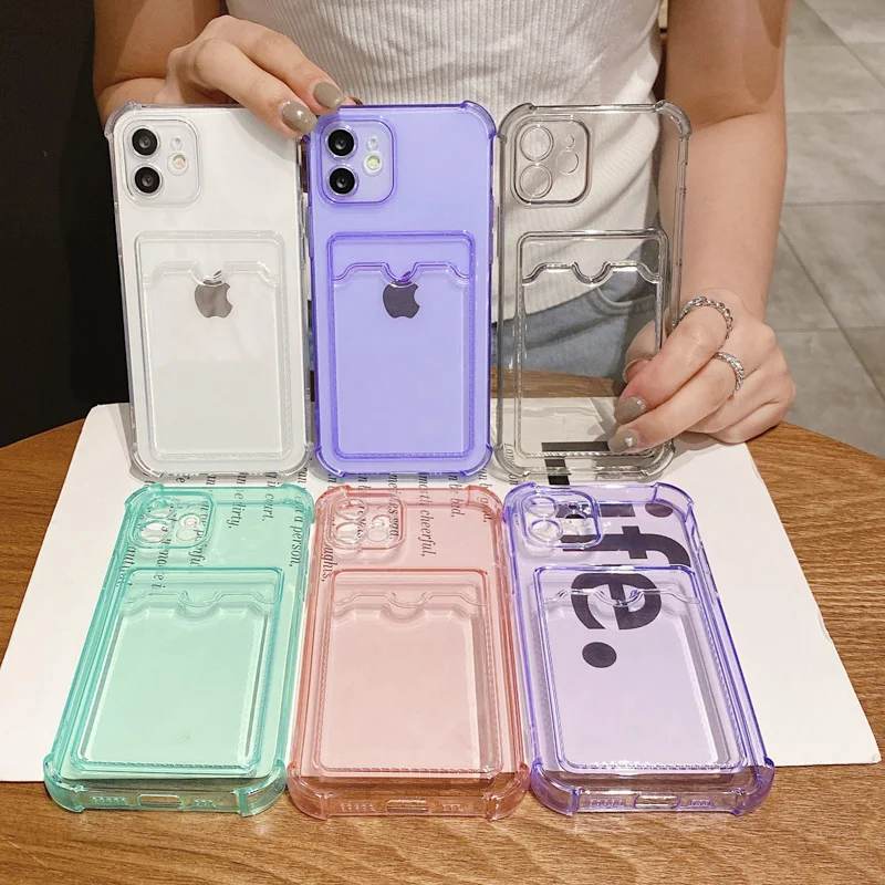 Card Holder Case For iPhone 11 Case for iPhone 13 12 15 14 Pro Max XR XS X 7 8 Plus SE SE3 Soft Clear Wallet Card Pocket Cover