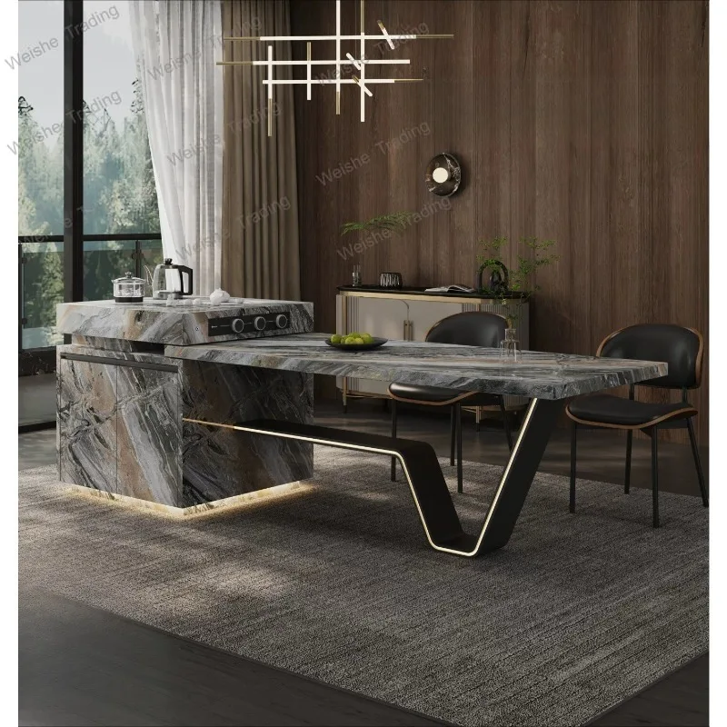 Italian light luxury Dragon Head-Raising Day island table integrated household retractable high-end rock slab guide table