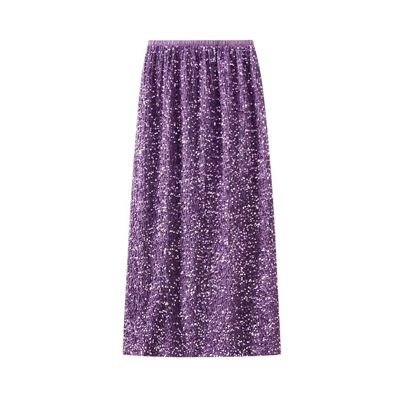 Heavy industry sequin half length skirt for women in autumn 2023, new rear split straight tube long skirt with hip wrap skirt