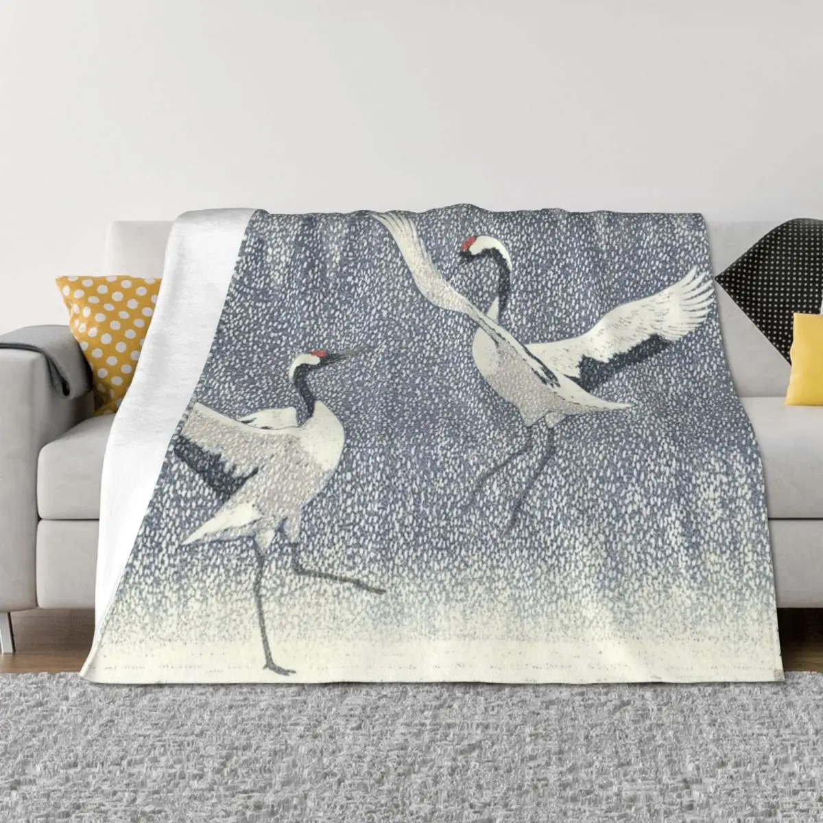 

Yoshida Toshi - Seirei no Mai (Dance of Eternal Love) (Red - crowned Crane) Vintage Art Japanese Woodblock Print E Throw Blanket