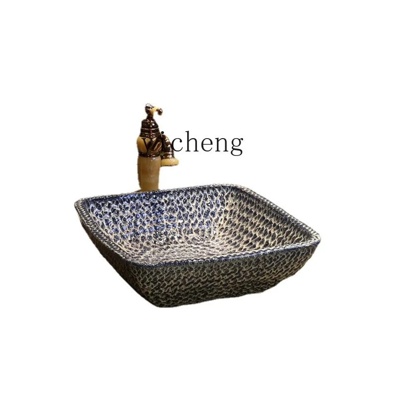 YY Table Basin Creative Ceramic Washbasin Square Inter-Platform Basin Basin Retro