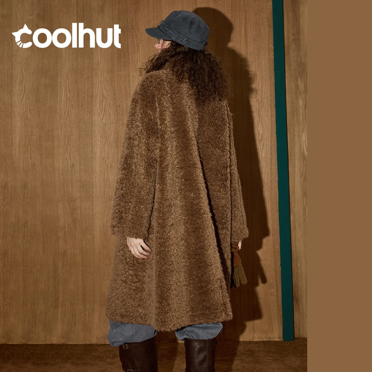 معطف COOLHUT Maillard ذو وجهين من الفرو الصناعي معطف شتوي كبير الحجم متوسط الطول معطف تبديل ثنائي الارتداء ملابس خارجية فاخرة ذات لون محايد