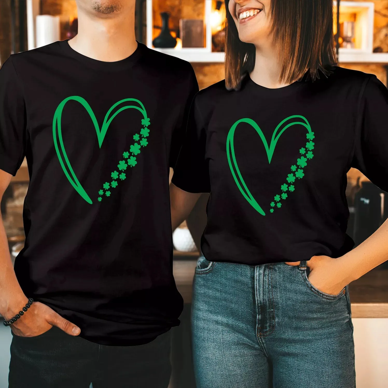 Lucky Heart Clove St Patricks Day T-Shirt Irish Shamrock Love Shirt Christmas Romantic Couple Special T-Shirt