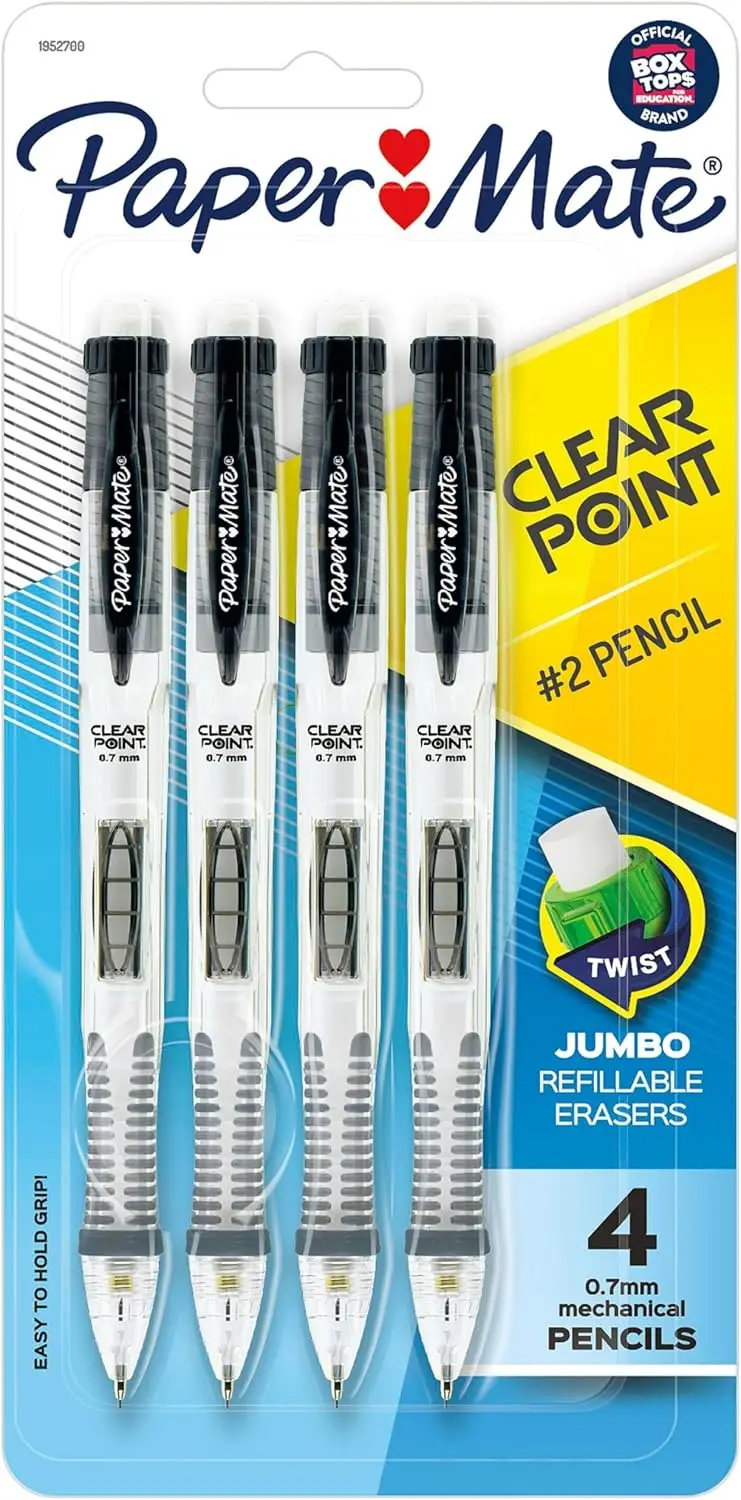 

0.7mm Mechanical Pencils, HB #2 Lead, Side Button Advance, Ergonomic Grip, 4 Pack for School & Office