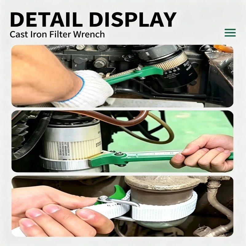 02DC Canvas Strap Oil Filter Wrenches with Pivoting Attachment and Cast Iron Handle for Removal and Installation Work