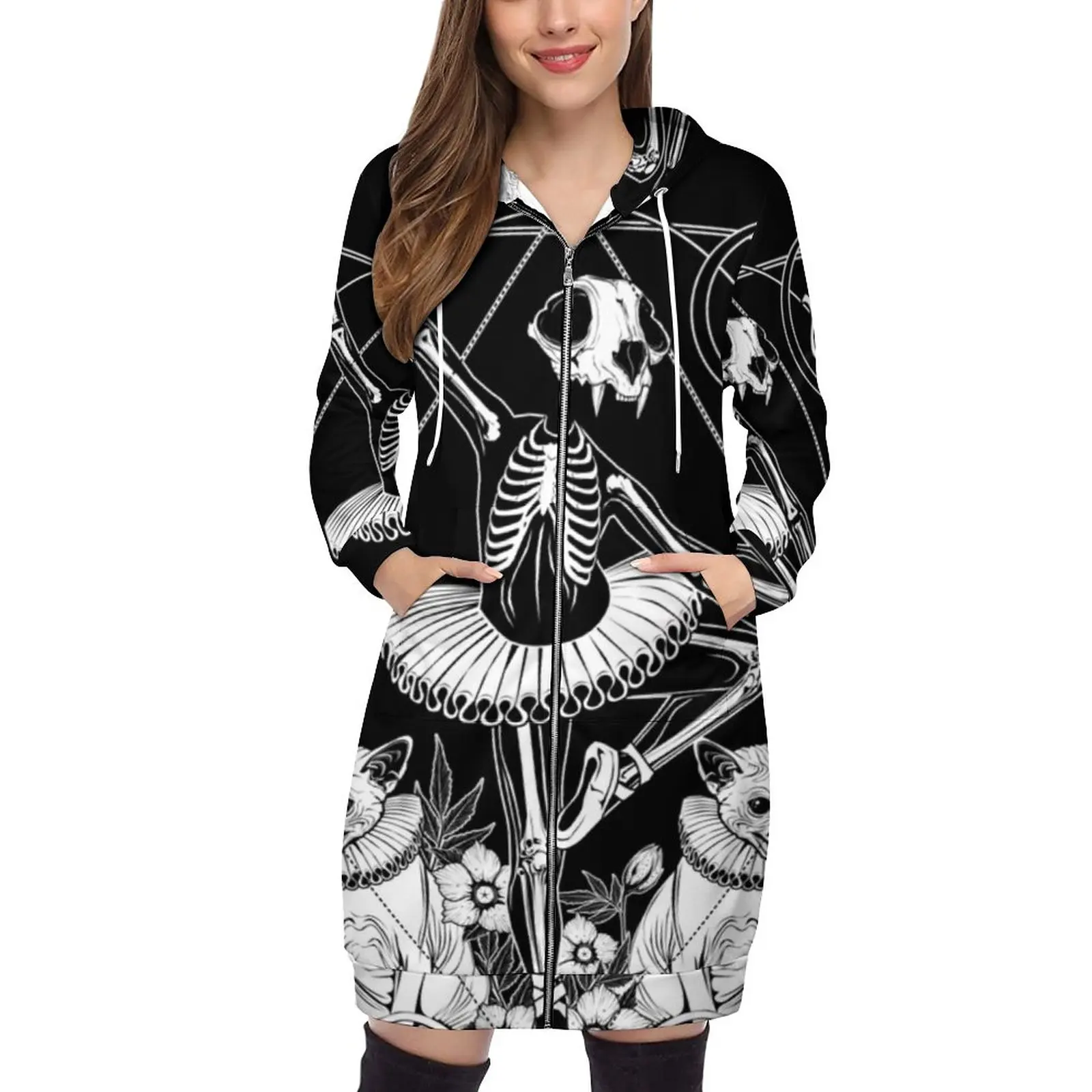 

Le Mort-The Death Tarot Card Streetwear Hoodies Printed Women Sweatshirt Autumn Winter Long Sleeve Pullovers Hooded Sweatshirt