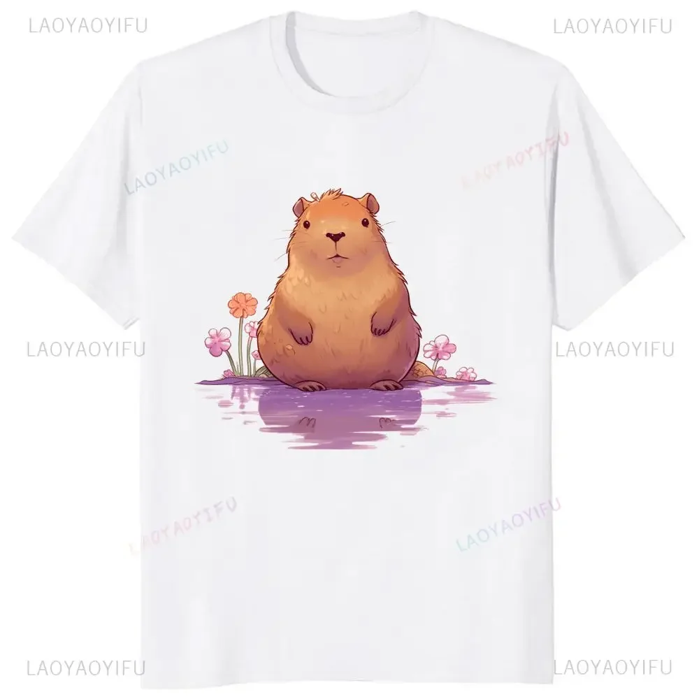 Cute Capybara Fun Animal Capybara Cartoon Printed Couple Top T-shirt Y2k Men's and Women's Fashion Harajuku T-shirt