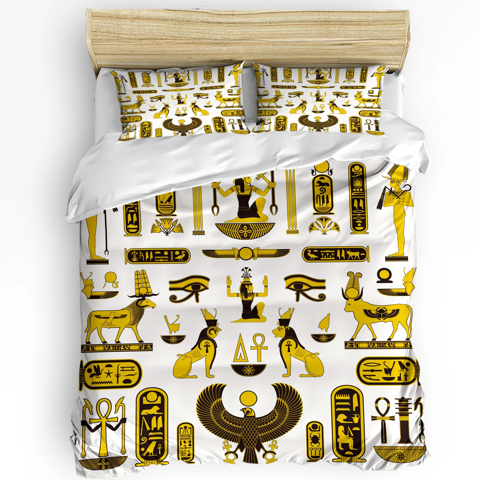 Hieroglyphic Carvings Ancient Egyptian Temple 3pcs Duvet Cover Set Pillow Case Double Bed Comforter Bedding Set Quilt Cover